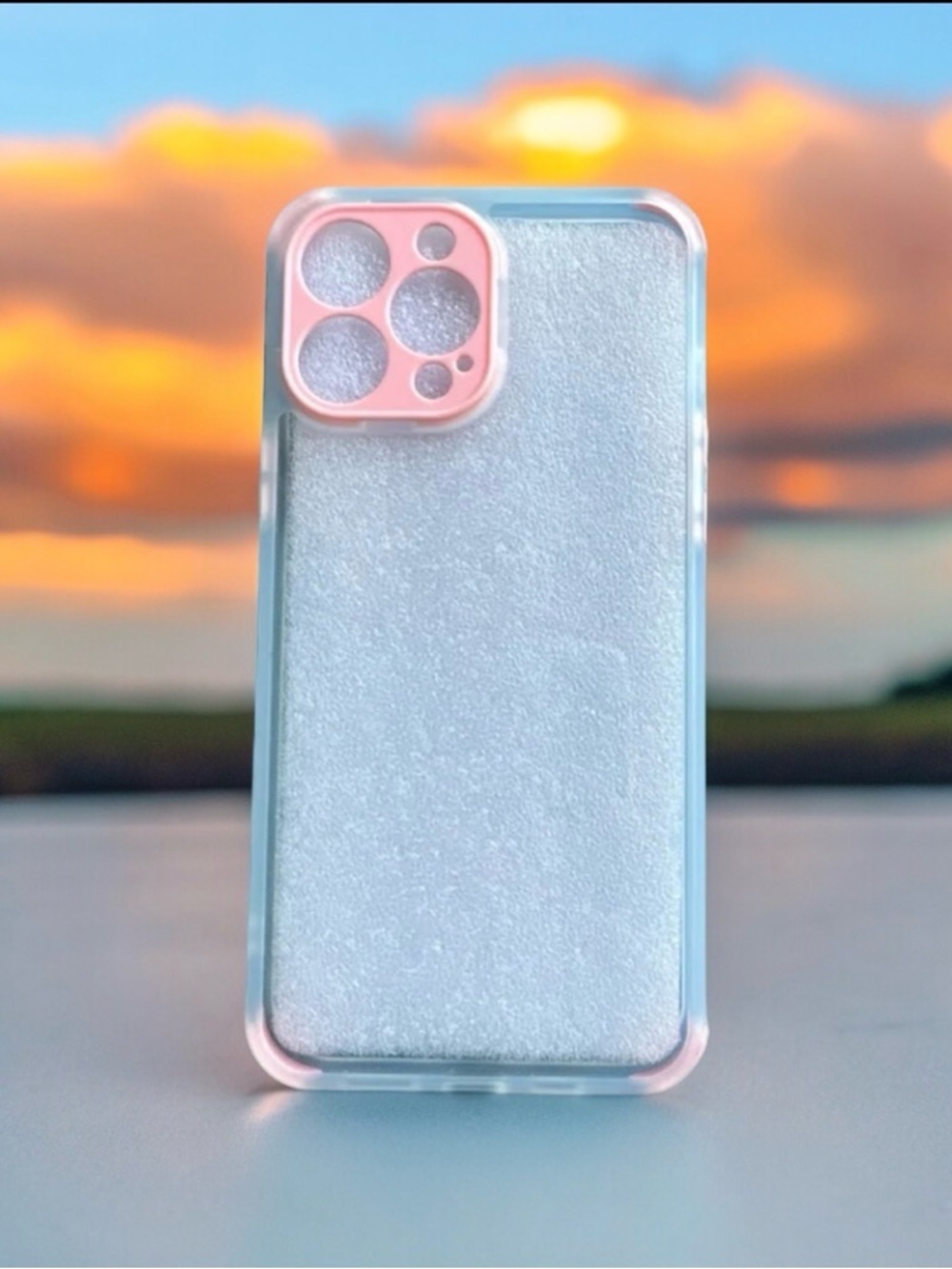 Clear Glitter Phone Case with Pink Camera Ring - Compatible Cell Phone Accessory